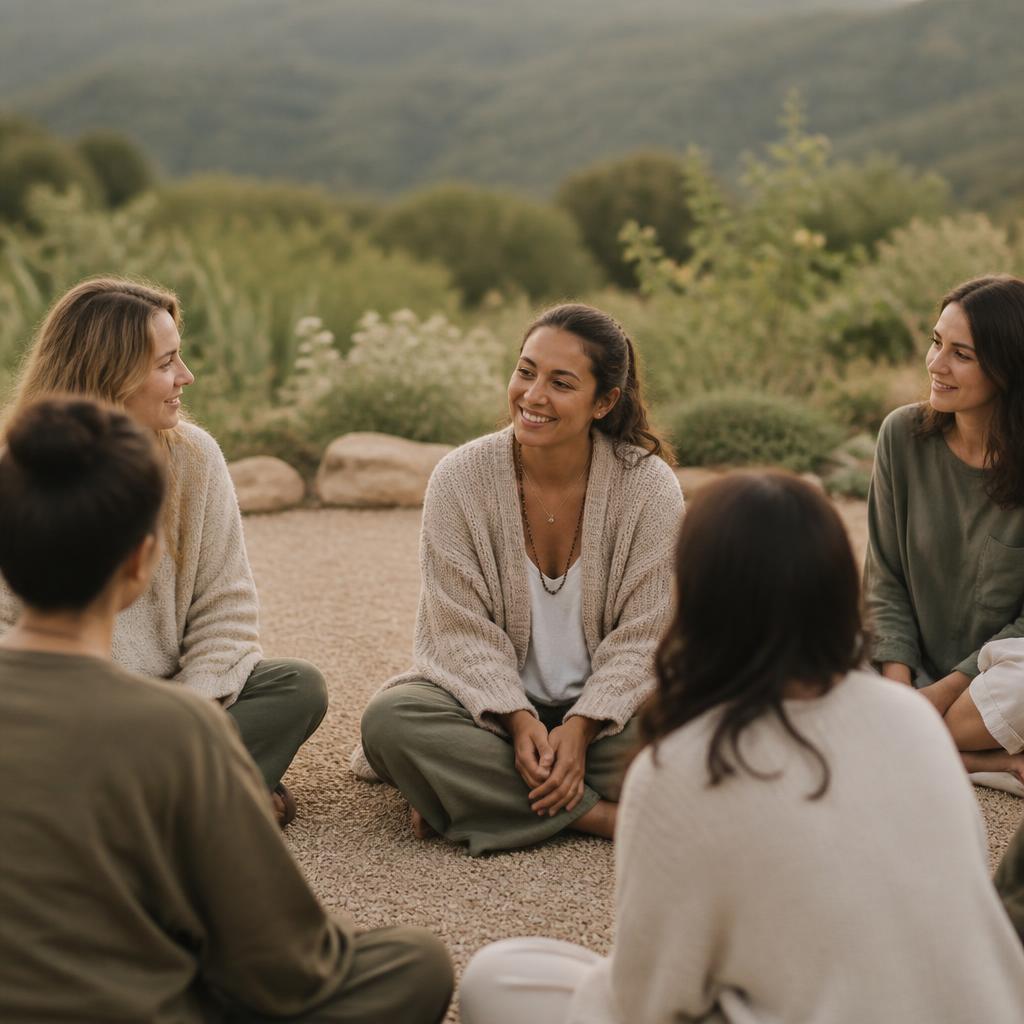 A small group sitting in a circle outdoors