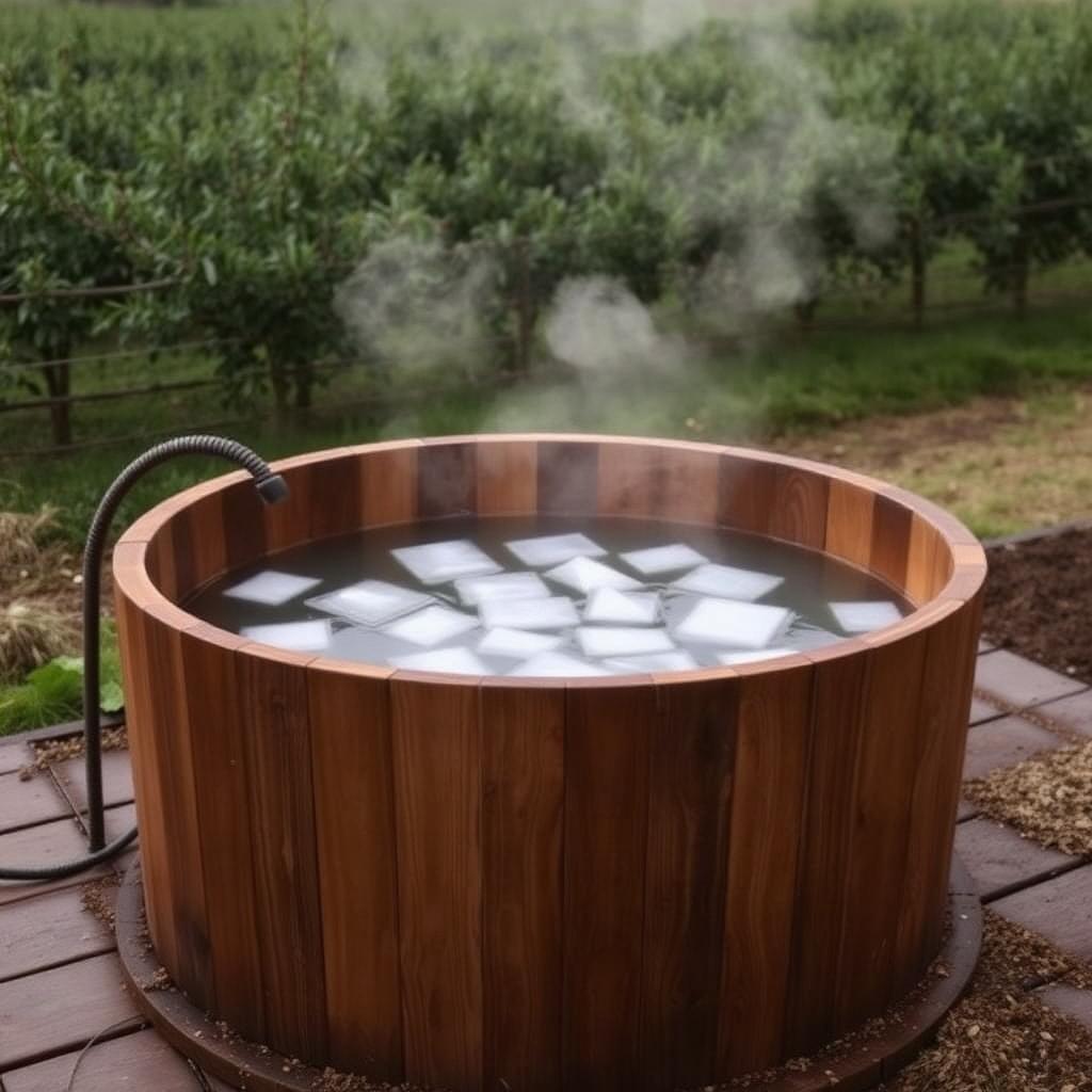 A wooden ice bath tub outdoors